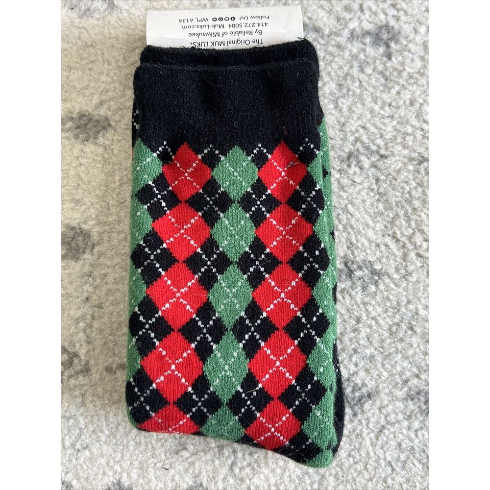 Men Muk Luks Thermal Crew Socks‎ Sz 9-12 M-L Red/Green Argyle Christmas Non Slip - Picture 3 of 6